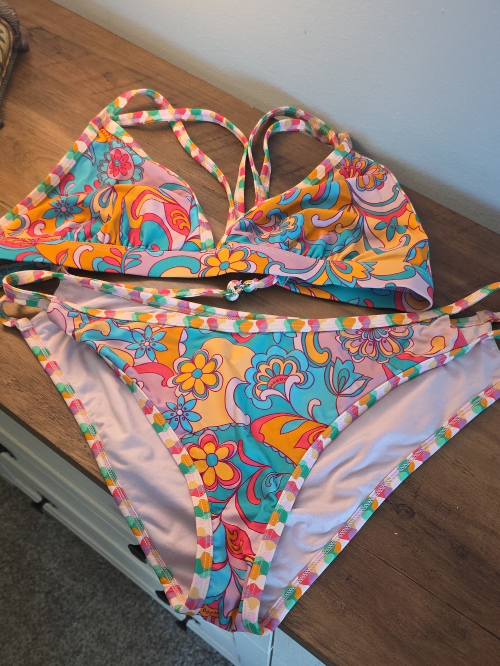 Womens Floral Multicolor Two-Piece Bikini Swim Set